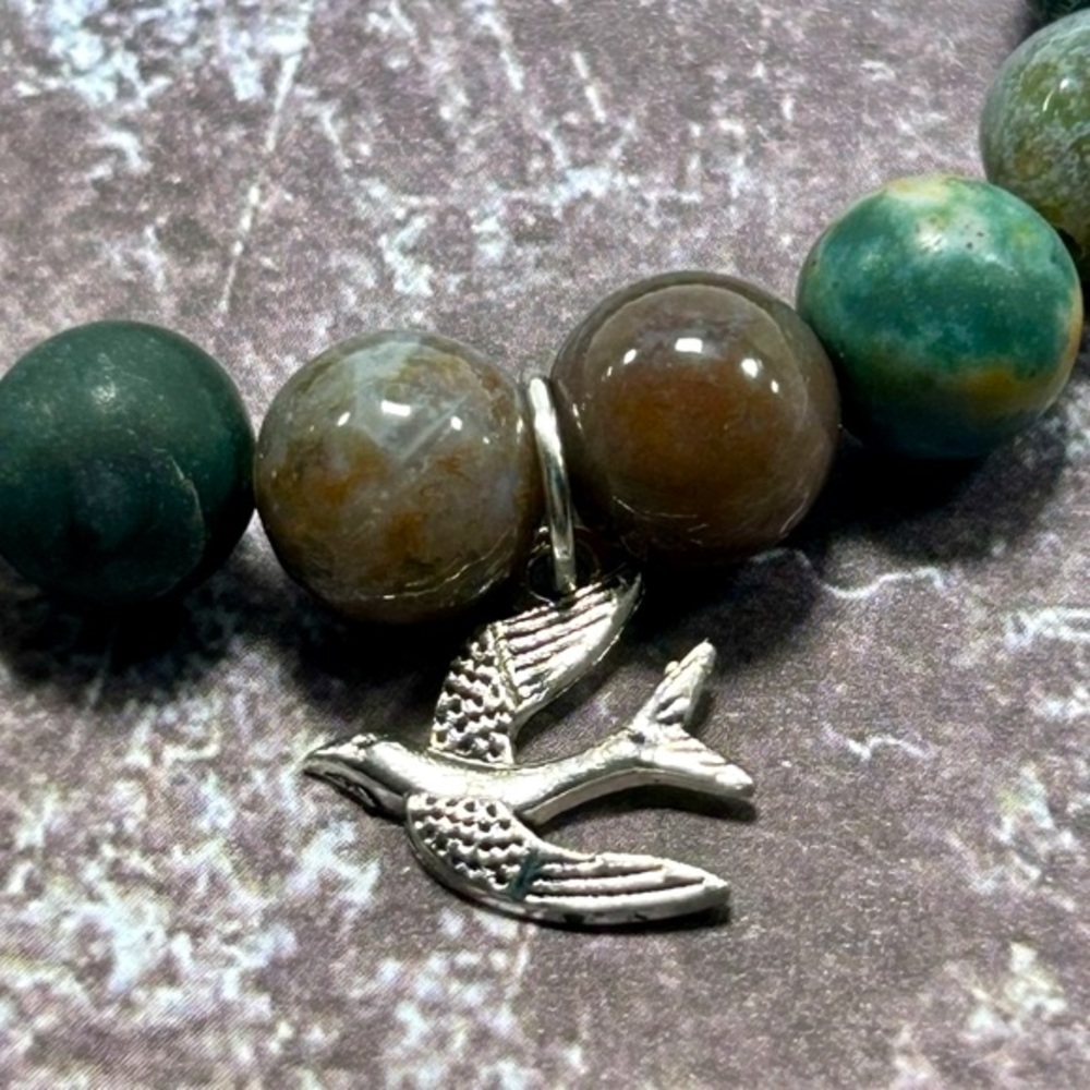 Handmade Tree, Heart & Bird Charm Bracelet with Natural Indian Agate Stones - Picture 3 of 4